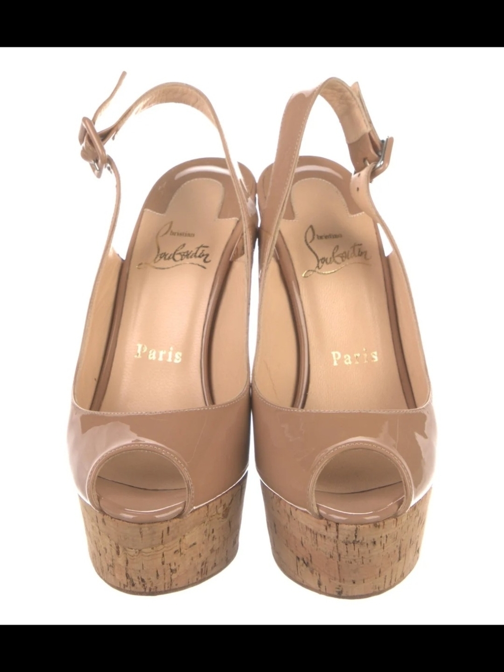 β€οΈ RED BOTTOM β€οΈ Womenβs Nude Patent Cork Platform Wedge - Picture 3 of 5